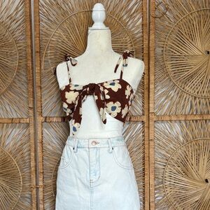 Cider Floral Tie-Front Crop Top - Brown